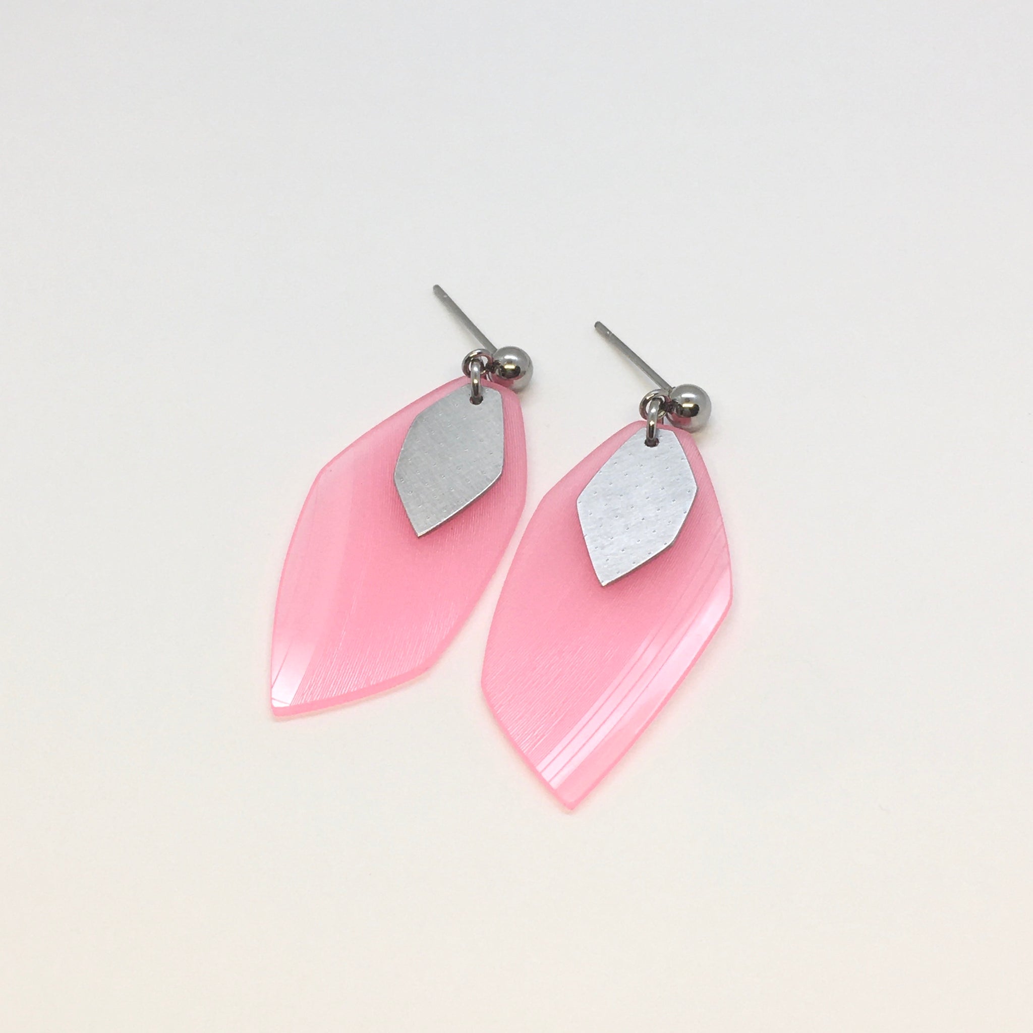 Pink steel earrings
