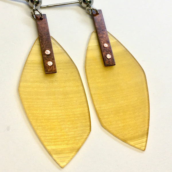 Clear yellow copper earrings