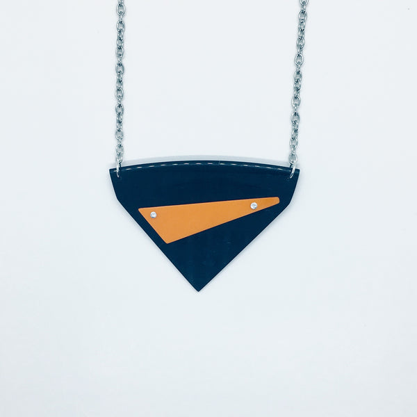 Black and orange riveted large necklace