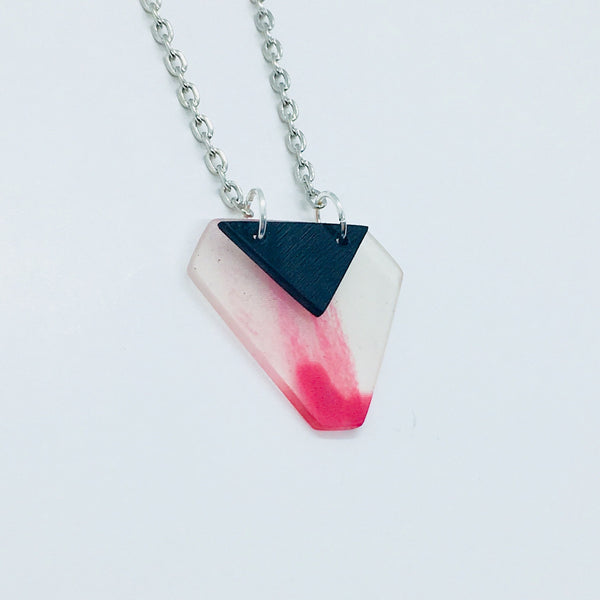 Pink marble and black stacked necklace