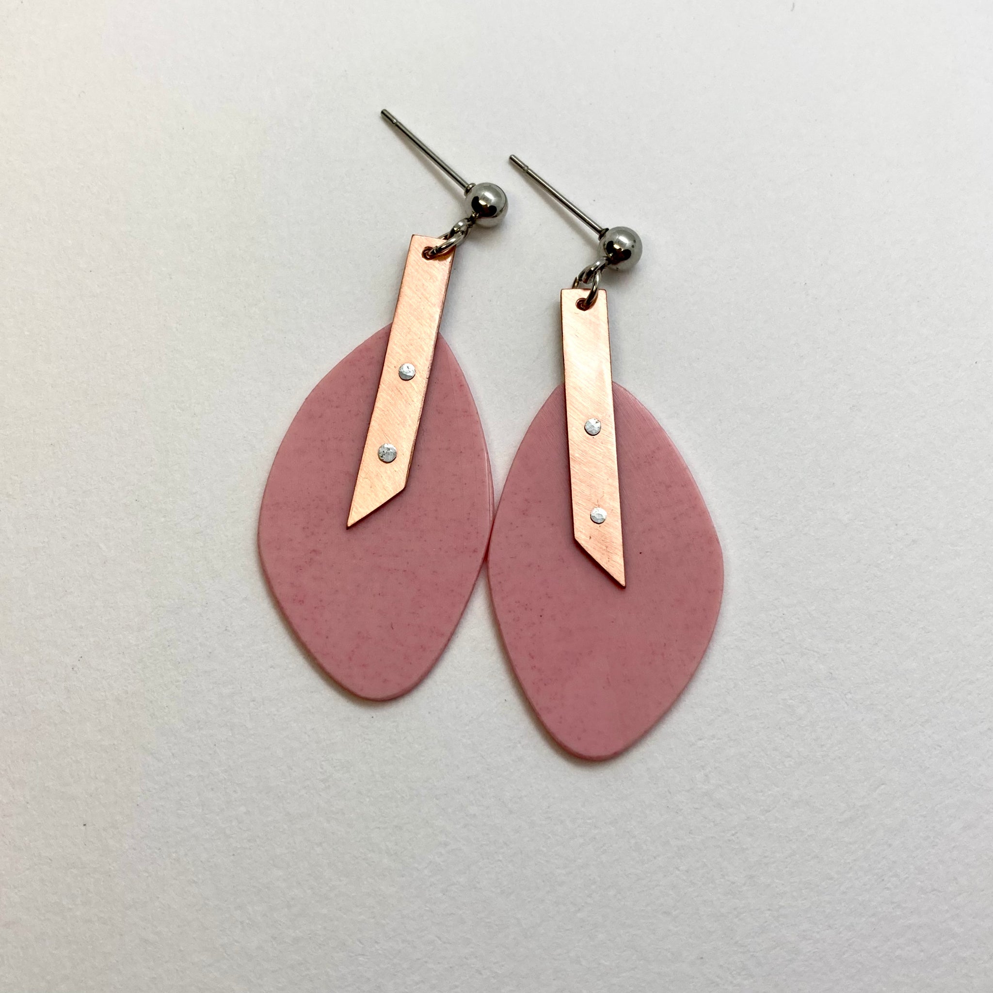 Pink copper earrings