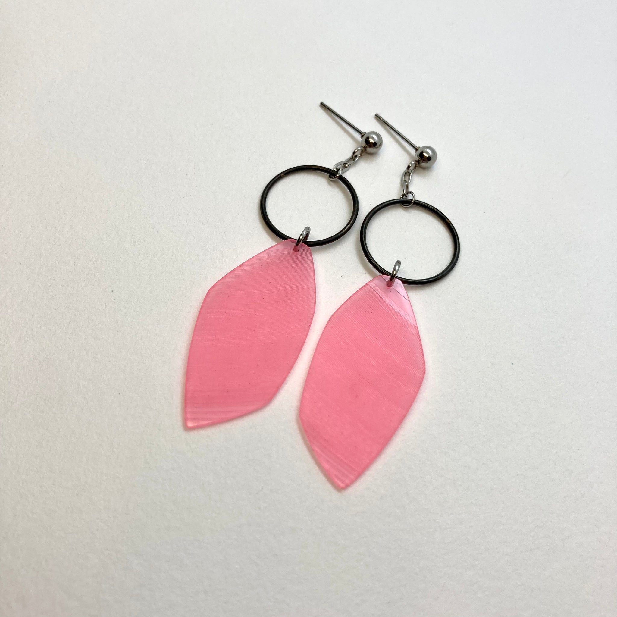Pink copper ring earrings
