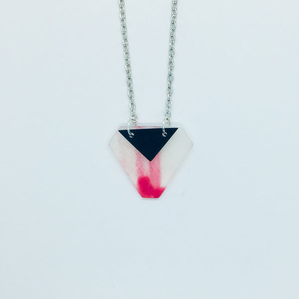 Pink marble and black stacked necklace
